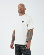 Kingz Kore V2 Tee - Three-Quarter Front View - Crown Logo Chest - Beige Heavyweight BJJ Casual Tee