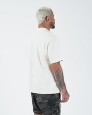 Kingz Kore V2 Tee - Side Profile View - Crown Logo Visible - Beige Heavyweight BJJ Casual T-Shirt