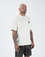 Kingz Kore V2 Tee - Upper Body Front View - Crown Chest Logo Detail - Beige BJJ Casual T-Shirt