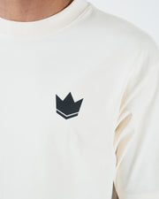 Kingz Kore V2 Tee - Crown Logo Close-Up - Chest Embroidery Detail - Beige BJJ Casual Cotton T-Shirt