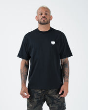 Kingz Kore V2 Tee - Front View - White Crown Logo Chest - Black Heavyweight BJJ Casual T-Shirt