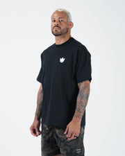 Kingz Kore V2 Tee - Three-Quarter Front View - Crown Logo Chest - Black Heavyweight BJJ Casual Tee