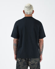 Kingz Kore V2 Tee - Full Back View - Relaxed Fit Shown - Black Heavyweight BJJ Casual Cotton Tee