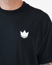 Kingz Kore V2 Tee - Crown Logo Close-Up Detail - White Chest Logo on Black BJJ Premium Cotton T-Shirt