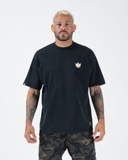 Kingz Jiu Jitsu Motion Tee - Front View - Crown Logo Chest - Black Pigment Dye BJJ Casual T-Shirt