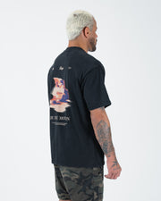Kingz Jiu Jitsu Motion Tee - Three-Quarter Back View - Grappling Motion Graphic - Black BJJ Pigment Dye Tee