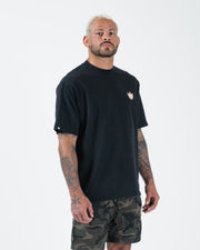 Kingz Jiu Jitsu Motion Tee - Lifestyle Front View - Crown Logo Chest - Black 280 GSM Pigment Dye BJJ Tee