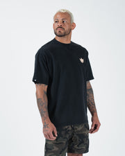 Kingz Jiu Jitsu Motion Tee - Three-Quarter Lifestyle View - Crown Chest - Black Pigment Dye BJJ T-Shirt