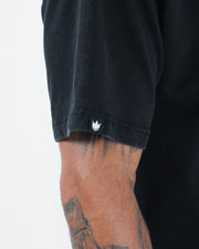 Kingz Jiu Jitsu Motion Tee - Sleeve Crown Label Detail - Woven White Tag on Black Fabric - BJJ Premium Tee