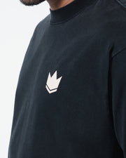 Kingz Jiu Jitsu Motion Tee - Crown Logo Close-Up - Cream Crown Detail on Black BJJ Pigment Dye Cotton Tee