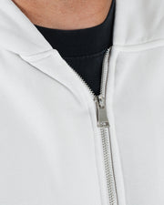 Grey BJJ zip up hoodie zipper detail closeup showing quality metal zipper hardware and collar stitching