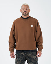 Kingz Kore V2 Crewneck - Front View - White Crown Chest Logo - Brown - BJJ Streetwear Crewneck