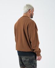 Kingz Kore V2 Crewneck - Side Profile View - Relaxed Sleeve and Ribbed Cuff - Brown - BJJ Streetwear Crewneck