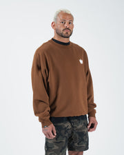 Kingz Kore V2 Crewneck - Full Body Front View - Crown Logo and Boxy Drape - Brown - BJJ Streetwear Crewneck
