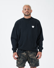 Kingz Kore V2 Crewneck - Front View - White Crown Chest Logo - Black - BJJ Streetwear Crewneck