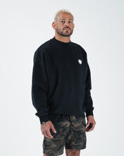 Kingz Kore V2 Crewneck - Front Standing View - Crown Logo and Structured Fleece - Black - BJJ Streetwear Crewneck