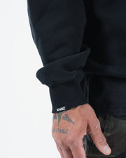 Kingz Kore V2 Crewneck - Cuff Detail Close Up - Kingz Ribbed Cuff Print - Black - BJJ Streetwear Crewneck