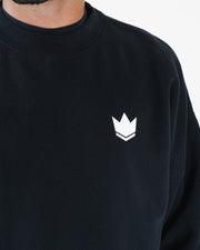 Kingz Kore V2 Crewneck - Chest Logo Close Up - White Crown Emblem and Collar - Black - BJJ Streetwear Crewneck