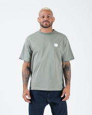 Kingz Kore V2 Tee - Front View - Crown Logo Chest - Mossy Green Heavyweight BJJ Casual Cotton T-Shirt