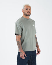 Kingz Kore V2 Tee - Lifestyle Front View - Crown Logo Chest - Mossy Green Heavyweight BJJ Cotton Tee