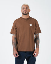 Kingz Kore V2 Tee - Front View - Crown Logo Chest - Brown Heavyweight BJJ Casual T-Shirt