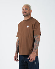 Kingz Kore V2 Tee - Three-Quarter View - Crown Chest Logo - Brown 230 GSM Heavyweight BJJ Cotton Tee