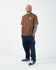 Kingz Kore V2 Tee - Full Body Lifestyle Shot - Brown Heavyweight BJJ Cotton Premium T-Shirt
