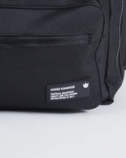 Kingz Tactical Backpack Black - Front Pocket Label Close-Up - KINGZ KIMONOS Tactical Backpack Woven Tag