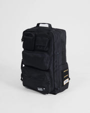 Kingz Tactical Backpack Black - Front Side View - HEAVY LIES THE CROWN Patch KINGZ Label - BJJ Backpack