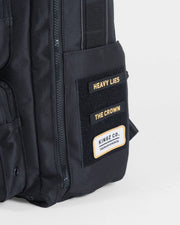 Kingz Tactical Backpack Black - Velcro Patches Close-Up - HEAVY LIES THE CROWN KINGZ CO Badges BJJ Bag