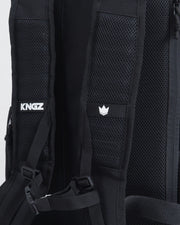 Kingz Tactical Backpack Black - Back Panel Close-Up - Mesh Padding KNGZ Logo Sternum Strap BJJ Bag