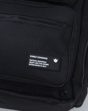 Kingz Tactical Backpack Black - KINGZ KIMONOS Crown Badge Alternate View - Front Pocket BJJ Bag Detail