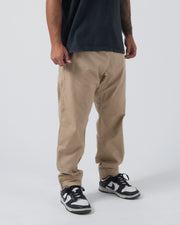 Kingz Casual Rip Stop Gi Pant - Khaki - Lower Body Front View Male Athlete Khaki Rip Stop Fabric Elastic Cuffs Relaxed Fit Durable Stitching BJJ Gi Training Apparel [color:Khaki]