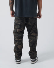 Kingz Casual Rip Stop Gi Pants - Camo - Back View Male Athlete Dark Camo Pattern Relaxed Fit Durable Ripstop Fabric BJJ Gi Training Apparel [color:Dark/Camo]