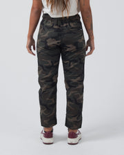 Kingz Casual Rip Stop Gi Pant Dark/Camo - Back View Female Athlete Elastic Waist Camo Pattern Durable Rip Stop Fabric Relaxed Fit BJJ Gi Training [color:Dark/Camo]