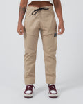 Kingz Casual Rip Stop Pants Khaki - Full Body Front View Male Athlete Black Drawstring Waist Patch Logo Right Thigh Straight Leg Design Durable Fabric BJJ Training Lifestyle Apparel [color:Khaki]