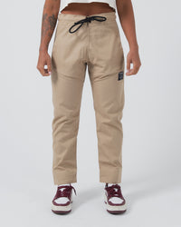 Kingz Casual Rip Stop Pants Khaki - Full Body Front View Male Athlete Black Drawstring Waist Patch Logo Right Thigh Straight Leg Design Durable Fabric BJJ Training Lifestyle Apparel [color:Khaki]