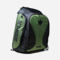 Kingz Convertible Backpack 2.0 Military Green - Front View - Crown Logo Converts Duffel BJJ Gear Bag