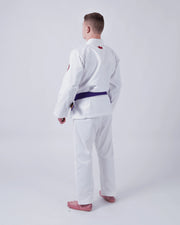 Kingz Classic 3.0 BJJ Gi White - Side Angle Upper Body Collar Detail Pearl Weave Texture