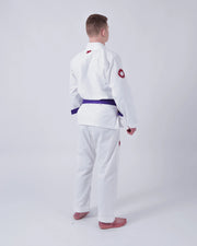 Kingz Classic 3.0 BJJ Gi White - Athlete Wearing Kimono Flat Lay Pants Detail Sleeve