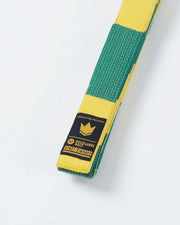 Kingz Gold Label V2 BJJ Belt - Yellow Green Side View - Youth Transitional BJJ Rank Belt