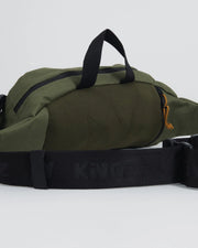 Kingz Cross Body Bag Military Green - Crown Embossed Logo Close-Up - KINGZ Strap Below BJJ Hip Bag
