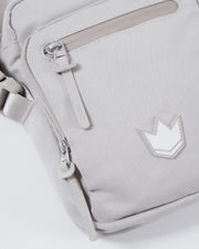 Kingz Side Bag Cream - Crown Logo Badge Close-Up - Stitched Cream Crown Patch on Canvas BJJ Bag