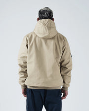 Kingz Canvas Jacket Desert - Back View Male Model Hooded Design Solid Tan Color Streetwear Casual Fit [color:Desert]