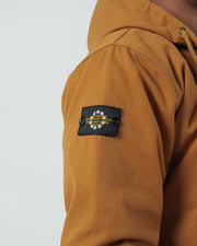 Kingz Canvas Jacket Desert - Close-Up Side View Sleeve Black Patch Logo Text Button Detail Hood Streetwear [color:Desert]