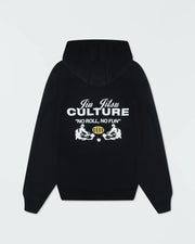 Kingz Jiu Jitsu Culture Hoodie - Flat Lay Back View - White Culture Back Graphic - Black - Men's BJJ Hoodie
