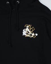 Kingz Jiu Jitsu Culture Hoodie - Chest Emblem Close Up - Gold Grappler and Crown Detail - Black - BJJ Hoodie