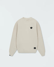 Kingz Kore V2 Crewneck - Flat Lay Front - Black Crown Logo and Hem Label - Beige - BJJ Streetwear Crewneck
