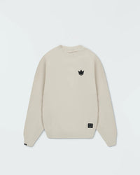 Kingz Kore V2 Crewneck - Flat Lay Front - Black Crown Logo and Hem Label - Beige - BJJ Streetwear Crewneck