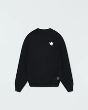 Kingz Kore V2 Crewneck - Flat Lay Front - White Crown Logo and Hem Label - Black - BJJ Streetwear Crewneck